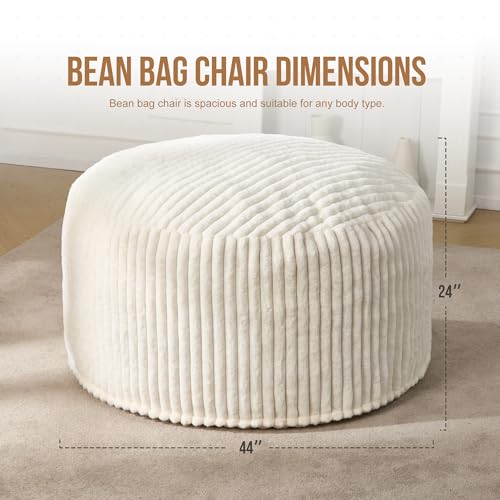Hobestluk 5ft Bean Bag Chairs for Adults Large Beanbag Chair with Stripe Plush Cover Big Bean Bag Chair for Living Room Bedroom Dorm Office -Black