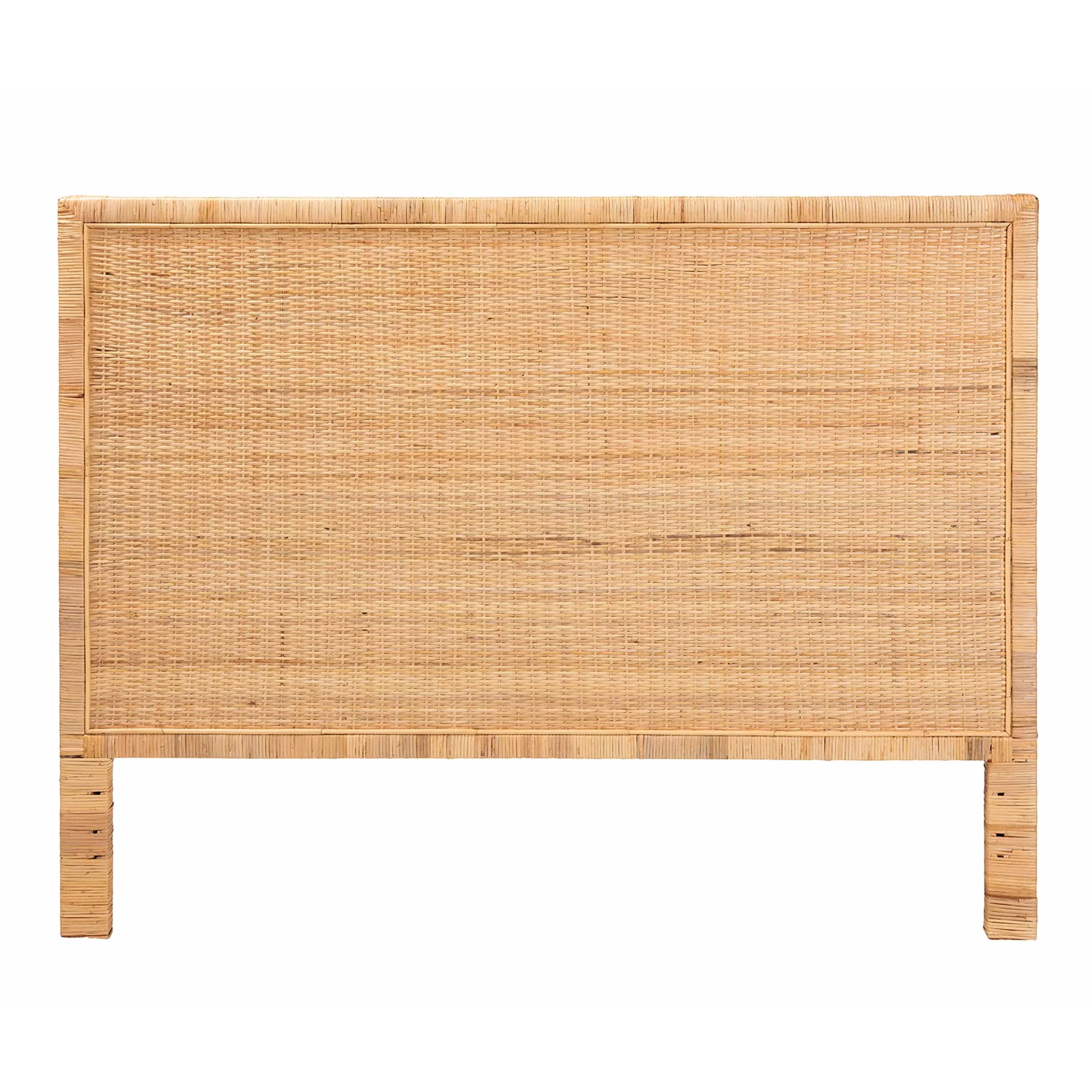 Baxton Studio Adelyn Modern Bohemian Natural Brown Rattan and Mahogany Wood Queen Size Headboard