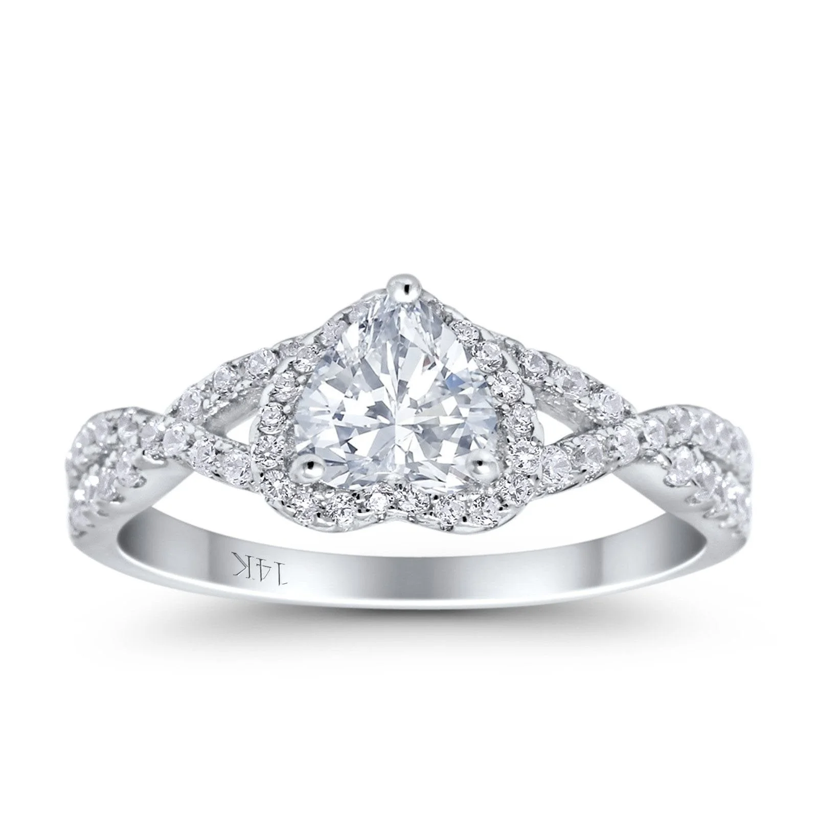 14K Gold Heart Promise Ring Infinity Shank Round Simulated CZ Size 5