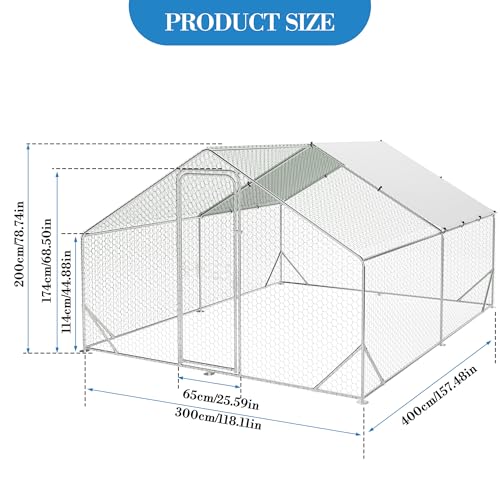 Heavy Duty Walk-in Chicken Coop, Large Metal Poultry Cage with Waterproof UV Cover & Round Top Design