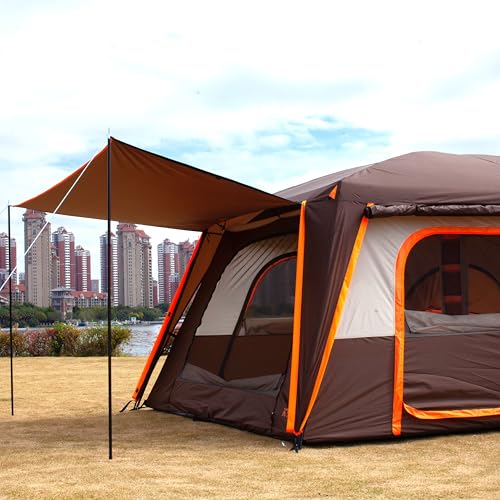 KTT Extra Large Tent 10-12-14 Person(Style-B),Family Cabin Tents,2 Rooms,3 Doors and 3 Windows with Mesh,Straight Wall,Waterproof,Double Layer