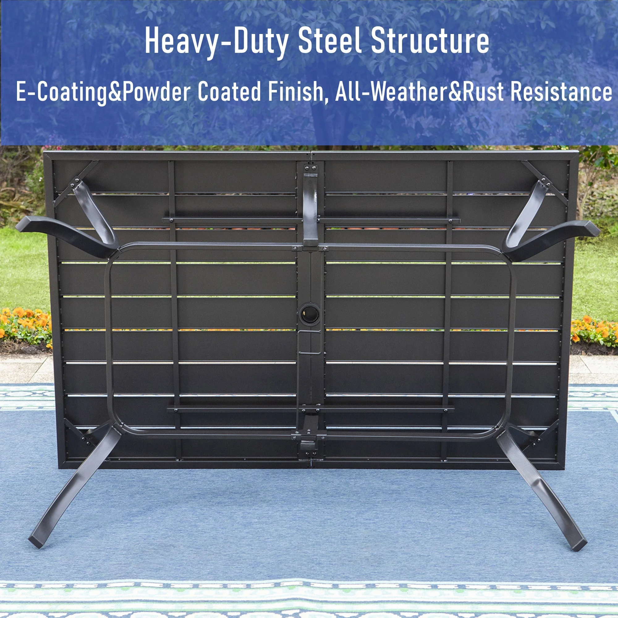 MF Studio 7-Piece Outdoor Patio Dining Set with High-Back Swivel Padded Chairs & Rectangle Table with Umbrella Support, Black & Gray