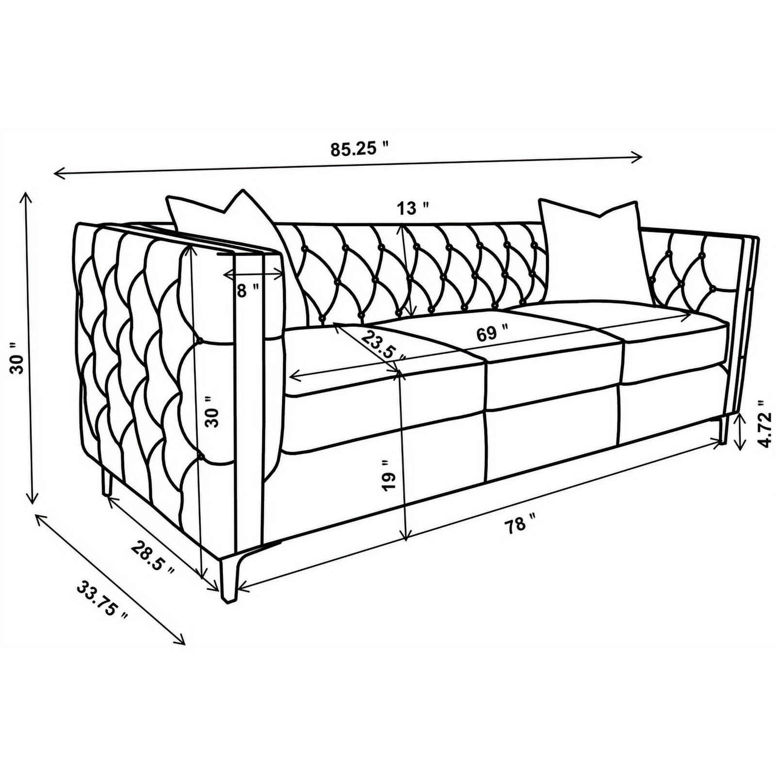 Maklaine 3-piece Velvet Tufted Tuxedo Arms Living Room in Set Urban Bronze