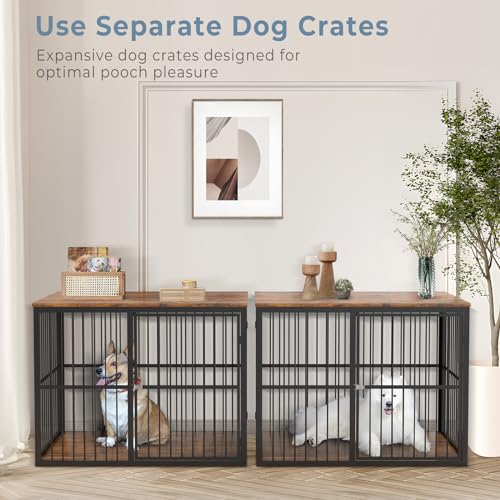 86.62''Dog Crate Furniture Large Breed TV Stand with Double Rooms,Wooden Dog Kennel Dog Crate End Table with Removable Divider for Large Medium Dogs