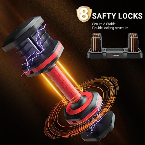 Adjustable Dumbbells Set of 2, 1-Sec Adjustable Weights Dumbbells Set, 5 in 1 Free Dumbbell with Anti-Slip Texture Handle