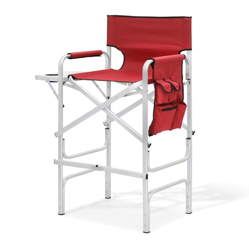 Magshion 31-Inch Height Folding Camping Tall Directors Chair with Side Table Foldable Portable Makeup Artist Chair, Dark Green