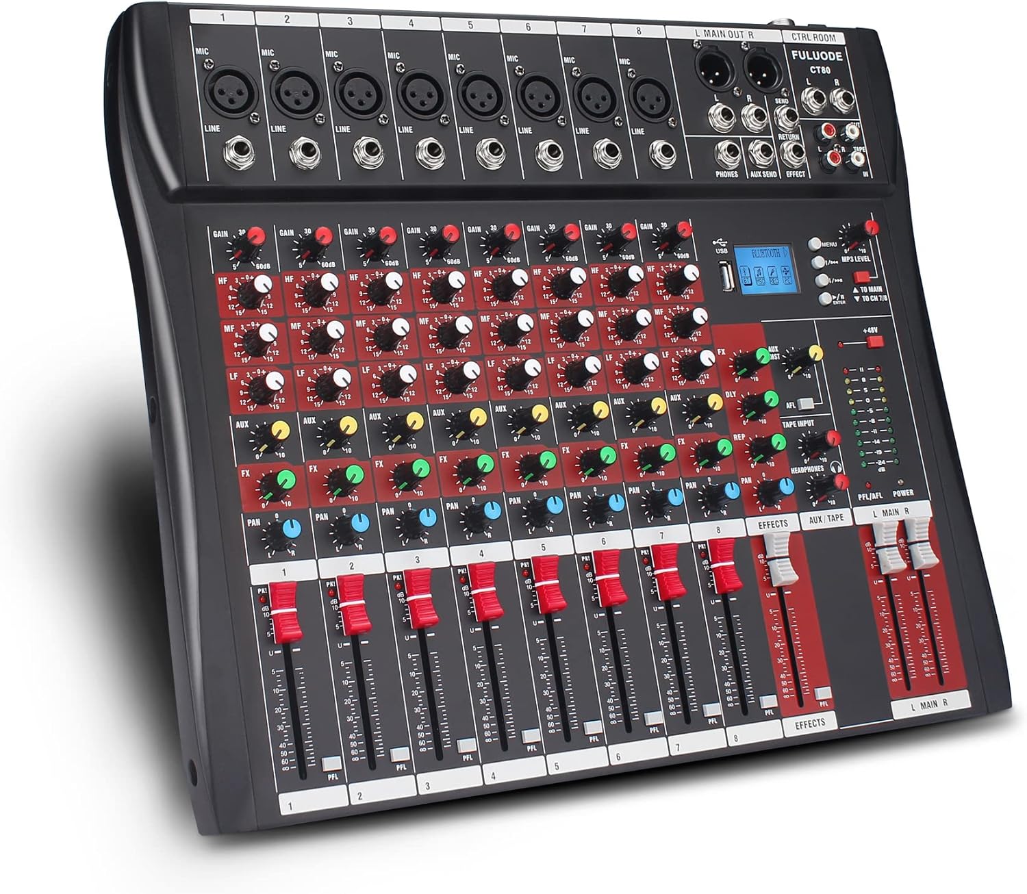 FULUODE CT80 Professional Audio mixer mixing Console 8 channels with MP3 Player +Bluetooth U disk 48V Phantom Power with DSP digital effects USB