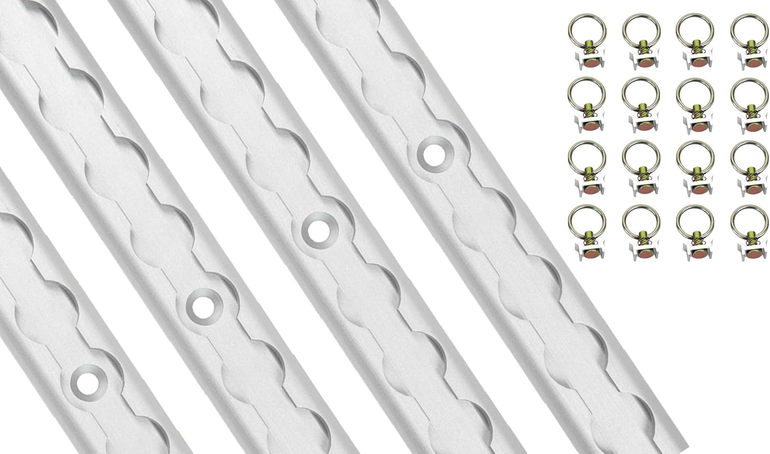 Mytee Products Heavy Duty Aluminum 4ft L-Track (4 Pcs) w/L-Track Stud Stainless Steel Ring (16 Pcs) Tie Down System for Enclosed Trailers and Cargo