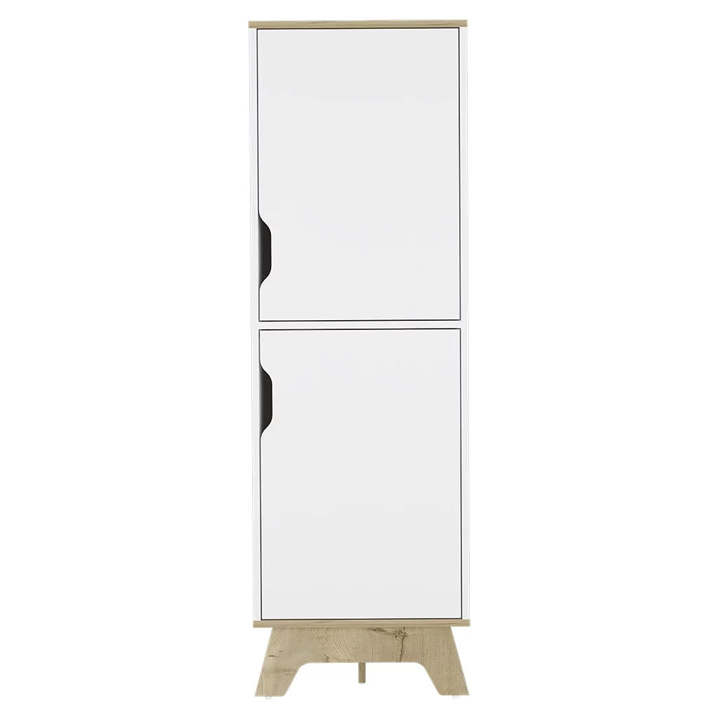 CoSoTower Single Kitchen Pantry Wallas, Four Shelves, Two Doors, Light Oak / White Finish
