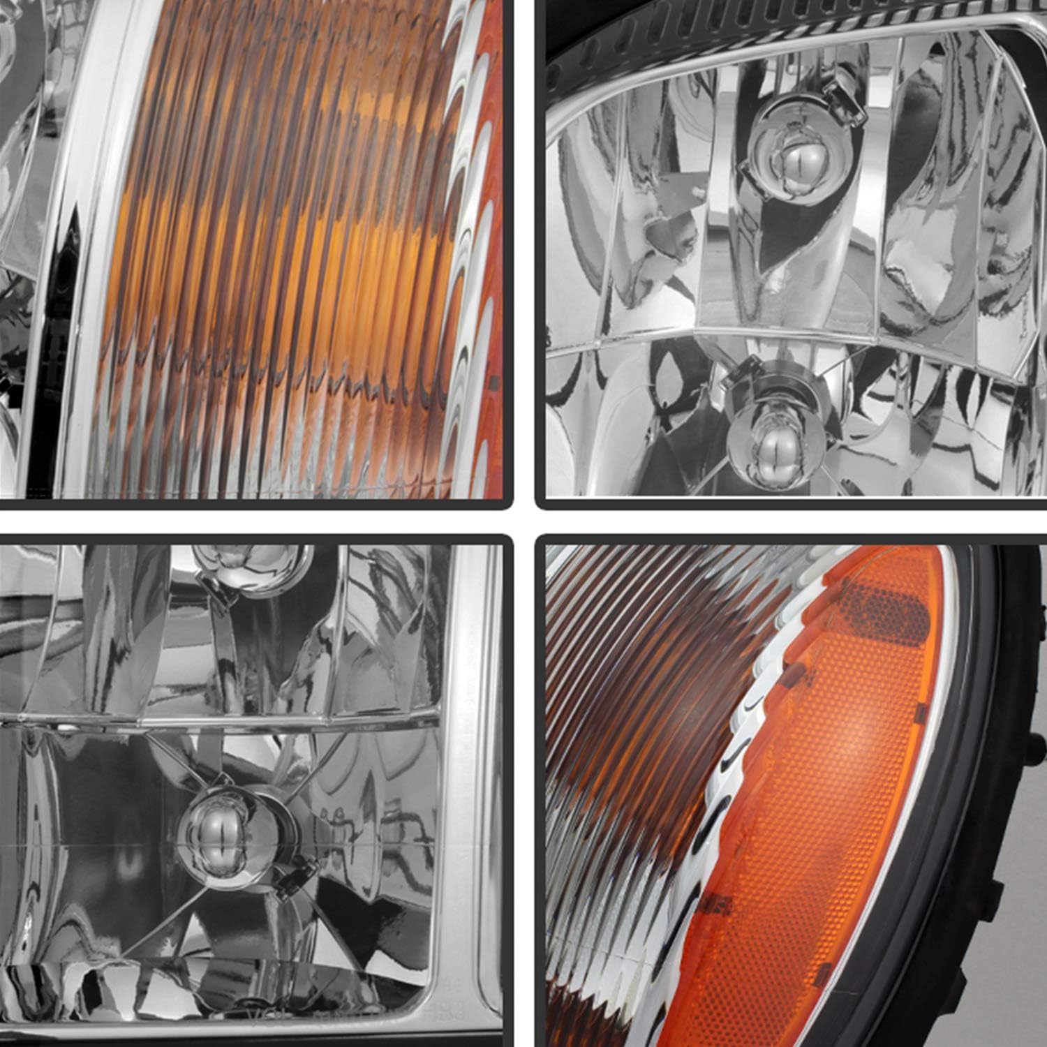 AKKON - Chrome [OE Style] Headlights Fits 2000-2005 Cadillac Deville 4Door Pair Driver + Passenger w/Amber Side Replacement