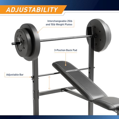 Marcy Standard Weight Bench with 80lbs to 100 lbs Vinyl-Coated Weight Set for Strength Training, Weight Lifting for Personal Home Gym