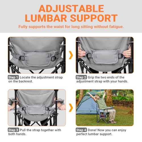 KingCamp Oversized Camping Folding Chair, Heavy Duty 450 LBS with Lumbar Support, Padded Outdoor Chair with Cup Holder