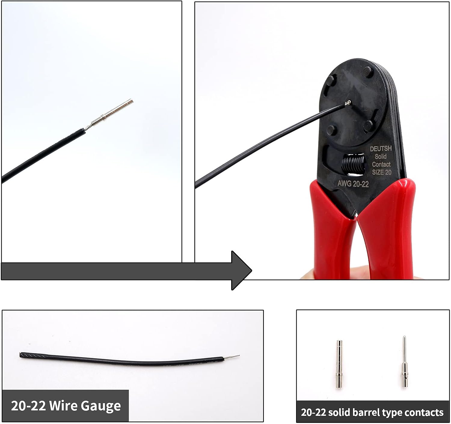 Deutsch Connector Crimping Tool- Close Solid Barrel, Wire Gauge (22-20 Wire Gauge)  4 Way Indent