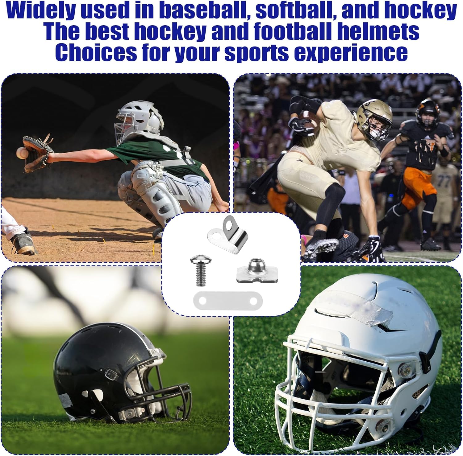 Football Helmet Repair Kit, Including Stainless Steel R-Shape Soccer Visor Clips, Nuts, Screws, Rubber Gasket, Baseball, Softball, Hockey