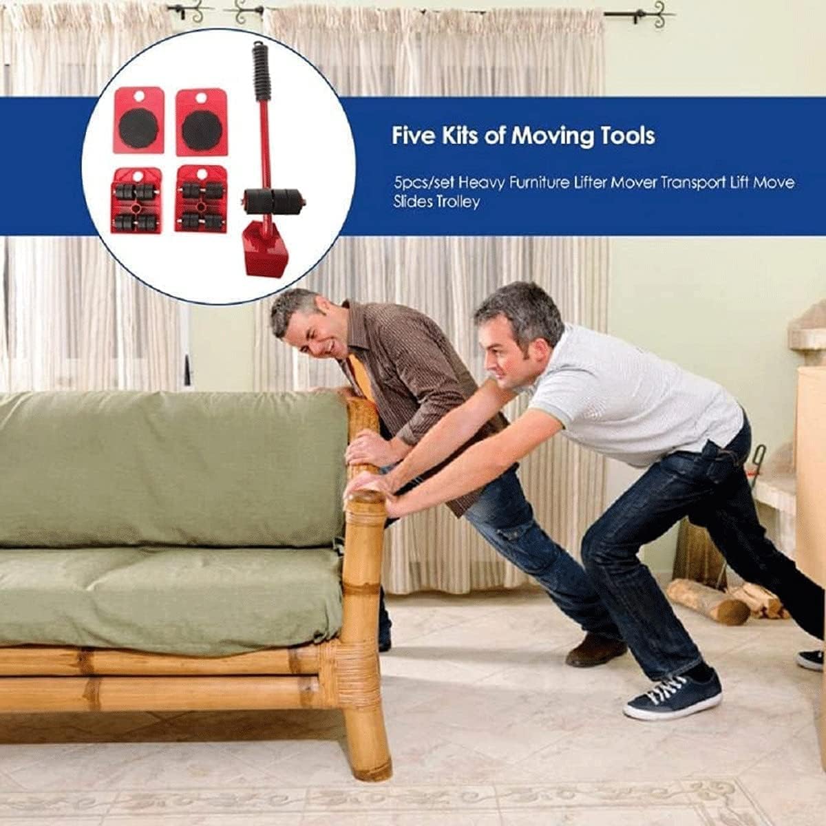 Furniture Lifter 4 Appliance Roller Sliders with 440 lbs Load Capacity Wheels + Adjustable Height Lifting Tool Lever Suitable for Safe and Easy