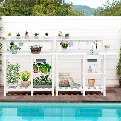SERWALL Potting Bench Outdoor Potting Table with Sink, HDPE Potting Benches for Outside Gardening Table All Weather Use- Black