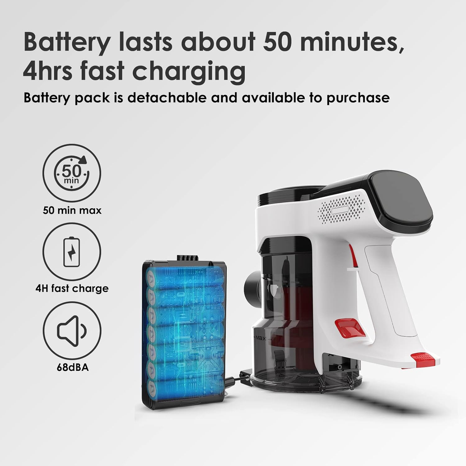 Evereze Cordless Vacuum Cleaner, Cordless Stick Vacuum with 250W 25kPa Powerful Suction, 50Mins Runtime 4 in 1 Lightweight Cordless Vacuum