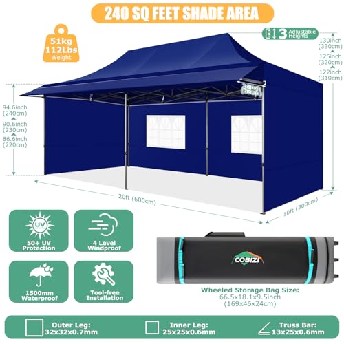 COBIZI 10x10 Pop Up Canopy Tent with Awning