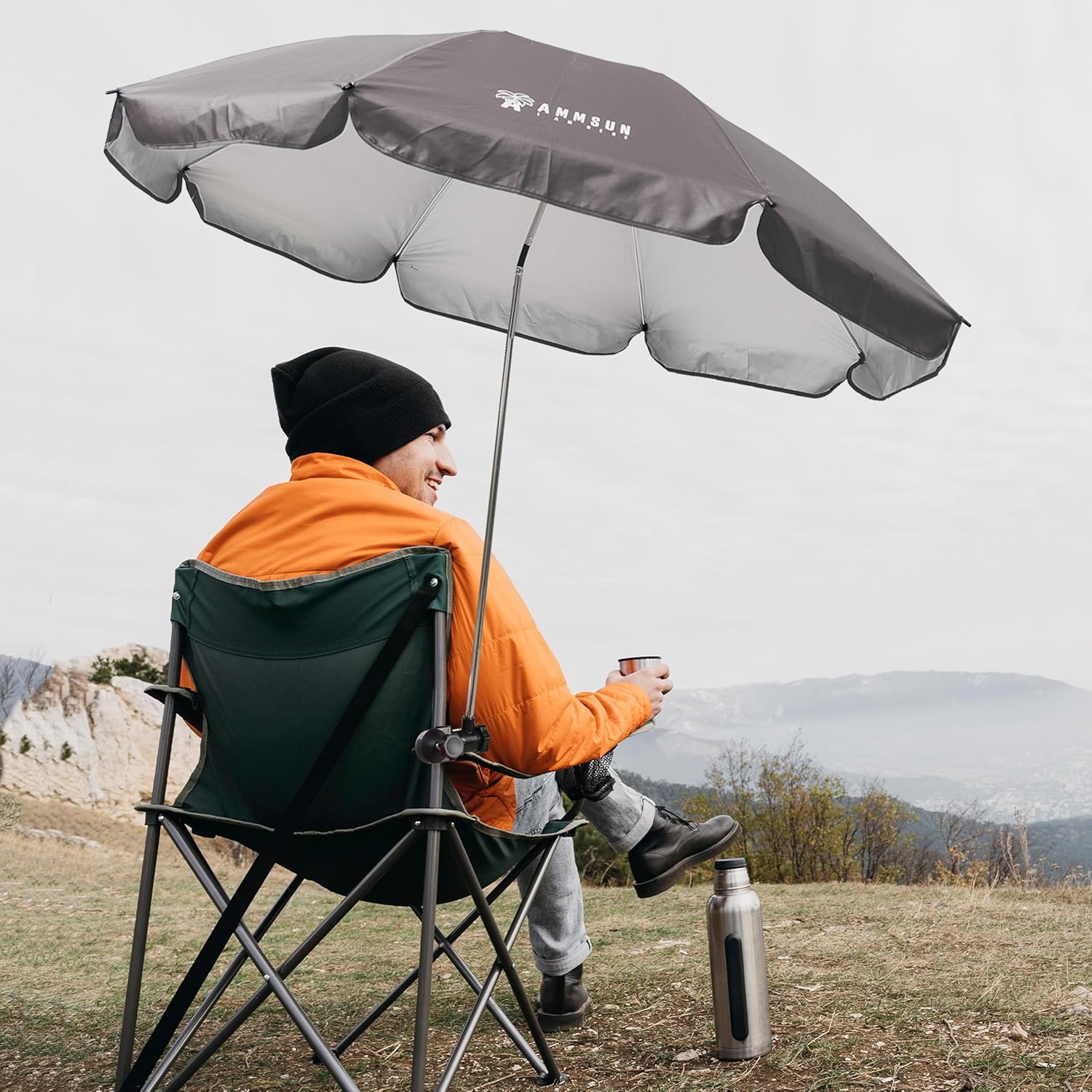 AMMSUN XL Chair Umbrella with Universal Clamp 52 inches and 360-degree Swivel UPF 50+, Portable Clamp on Camping or Beach Chair, Stroller, Wheelchair