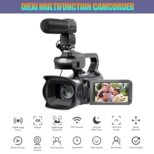 Upgrade 4K UHD Video Camera Camcorder with Mic
