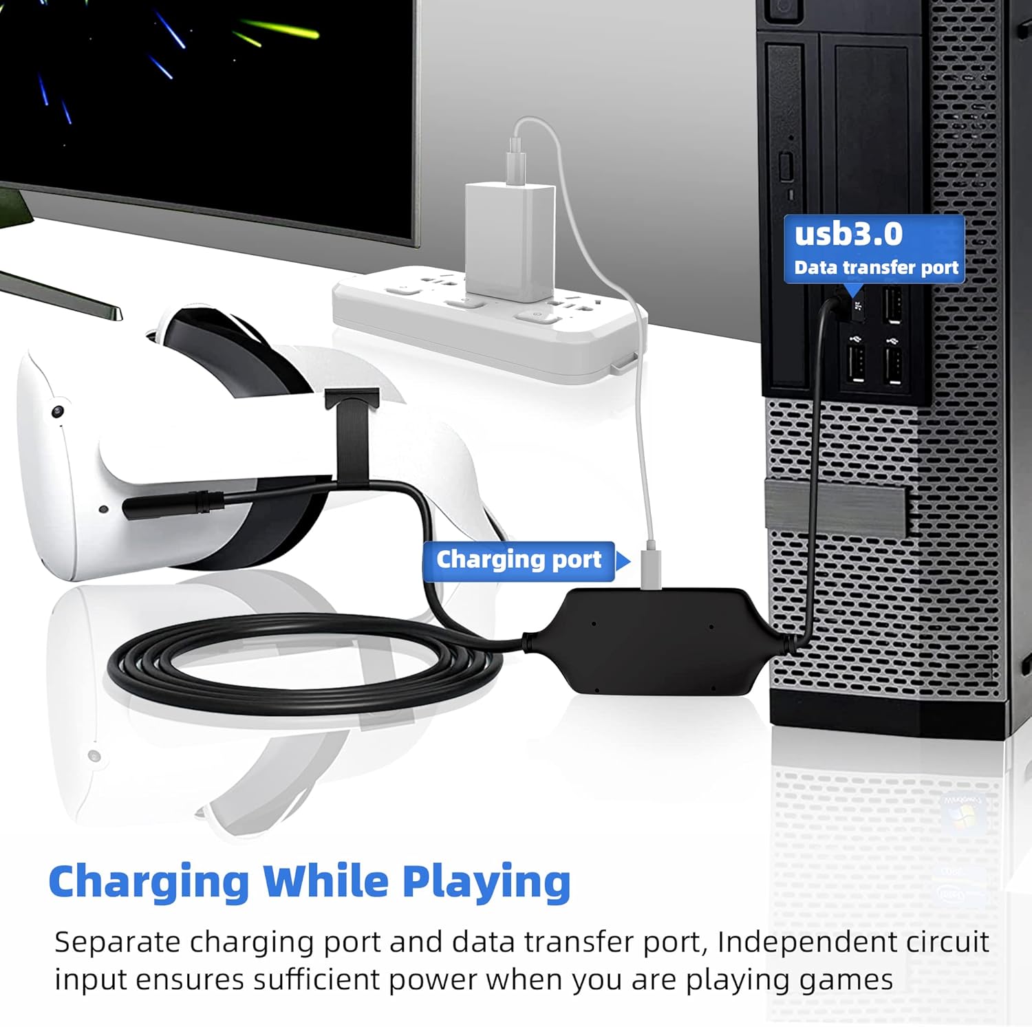 Kuject Design 16FT Link Cable for Oculus Quest 2, with Separate Charging Port for Ultra-Durable Power