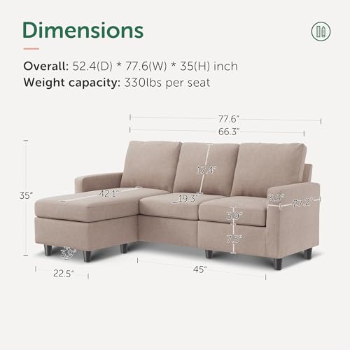 HONBAY Convertible Sectional Sofa, L Shaped Couch with Reversible Chaise for Small Space, Black