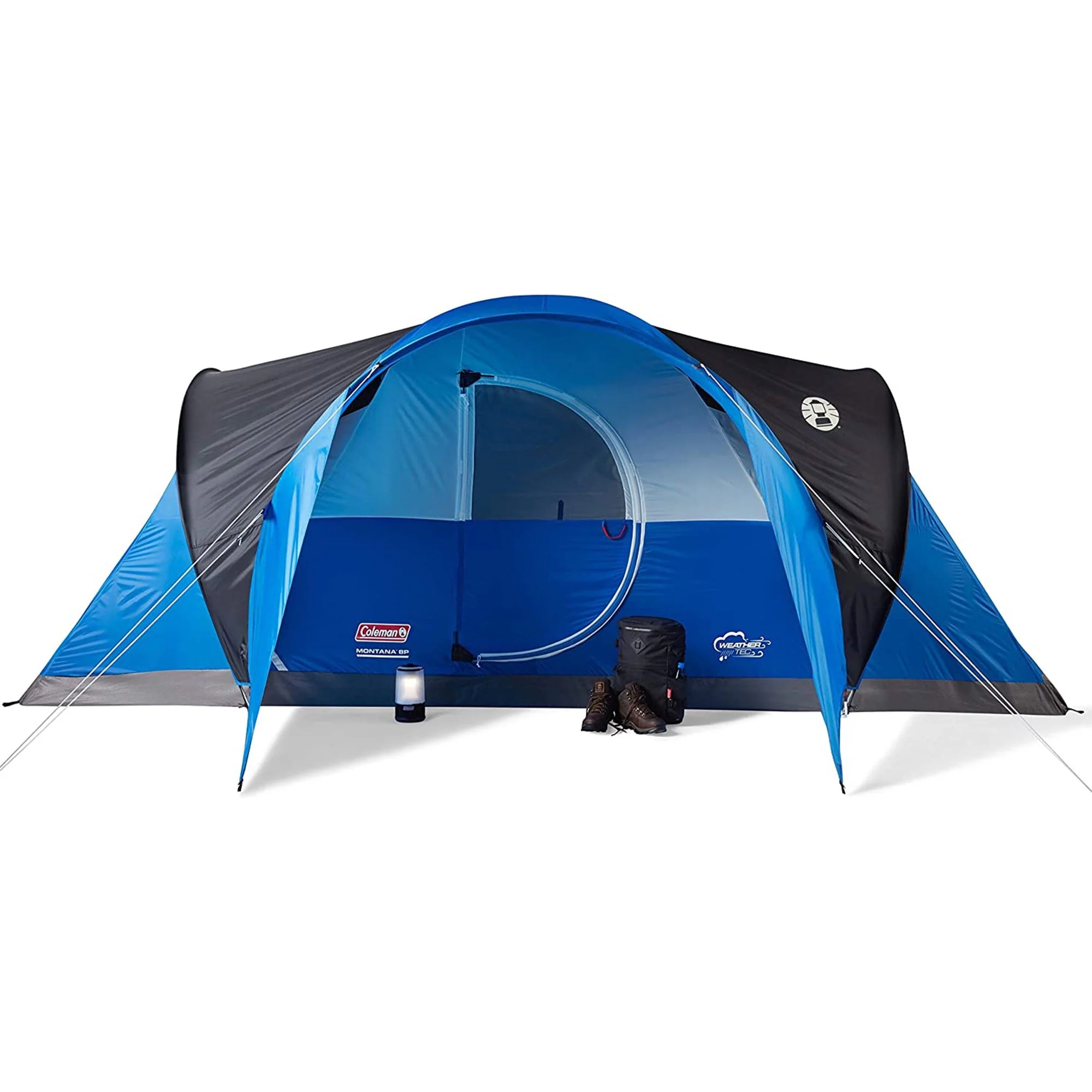 Coleman Montana Spacious 8 Person Cabin Camping Tent w/ Hinged Door, Blue