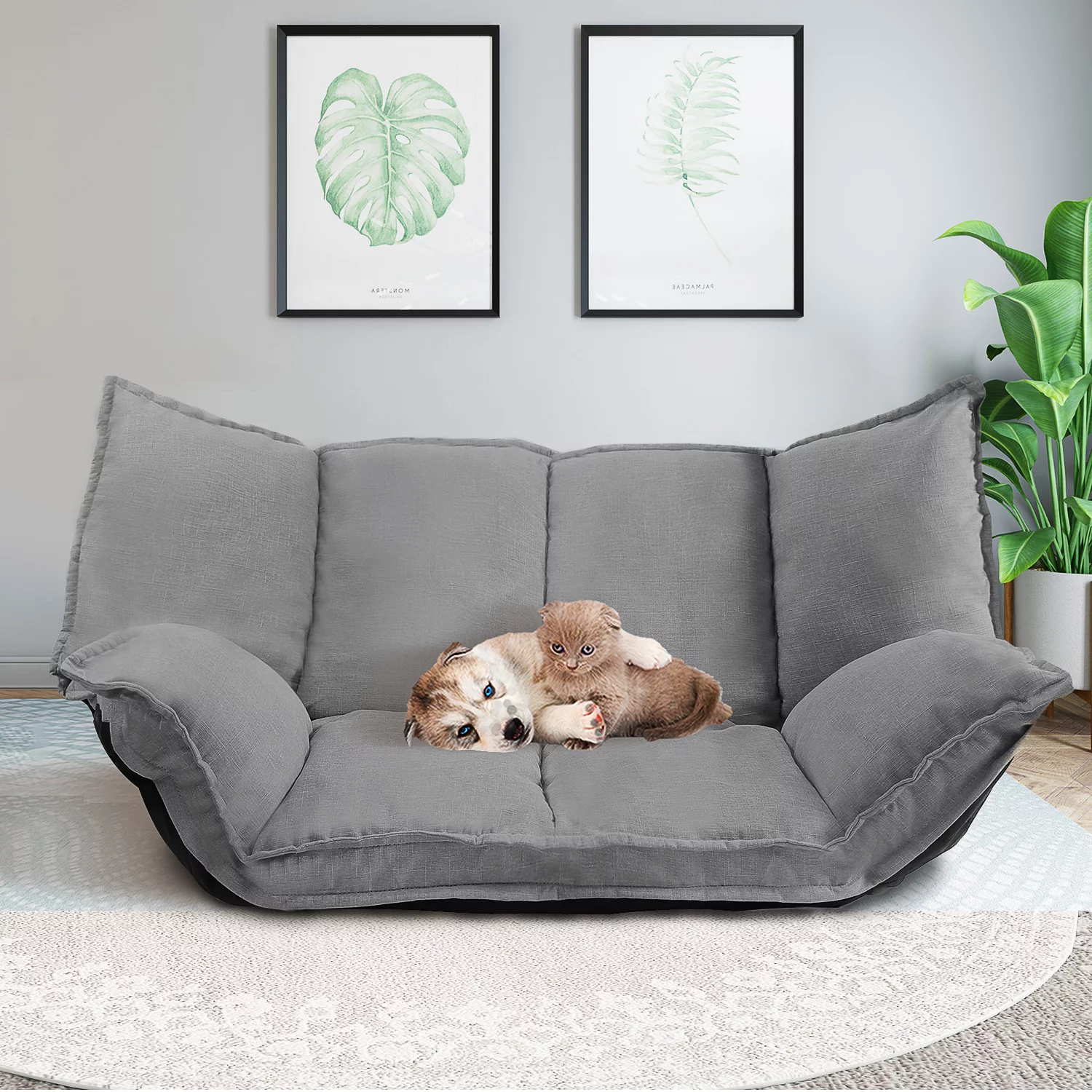 Lazy Sofa Futons Sets Folding Sofa Bed Adjustable Sofa TV Floor Couch | Dark Grey - Curated Treasures Market