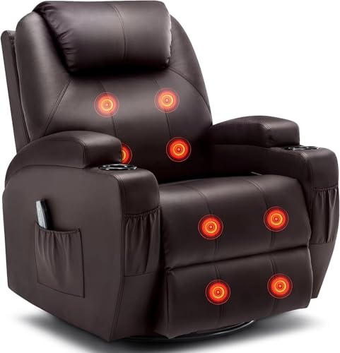 Recliner Chair, Rocking Chair with Massage and Heat, 360° Swivel Recliner Chairs for Adults