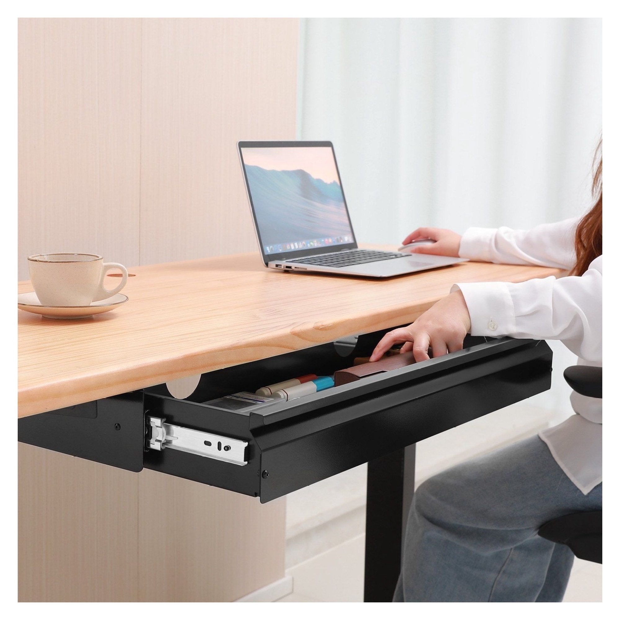 26 inch Under Desk Drawer Organizer, Slide-Out Storage Tray for Home Office, Keyboard Tray, Steel Construction, Smooth Sliding, Space Saver