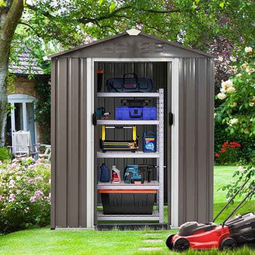 Shintenchi 5x3 FT Outdoor Storage Shed with Window, Lockable Outdoor Waterproof Tool Storage Sheds