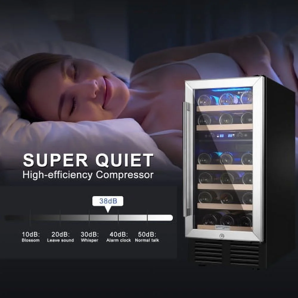 RIGO 15 Dual Zone Inch Wine Cooler Refrigerators 28 Bottle Fast Cooling Low Noise Wine Fridge with Professional Compressor Stainless Steel