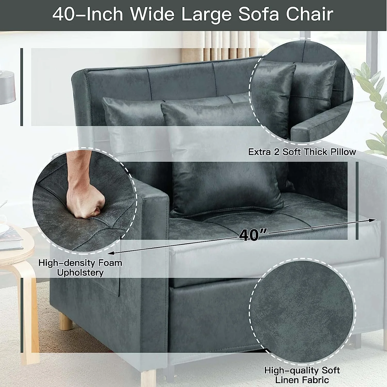 AECOJOY 3-in-1 Convertible Chair Bed Sleeper & Futon Sofa Bed Chair with Adjustable Backrest and 2 Pillows-Bronze Green