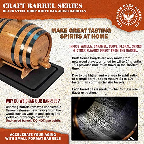 2 Liter Oak Aging Barrel with Wood Stand, Bung & Spigot - Mini Whiskey Barrels for The Home Alcohol Distiller, Moonshiner & Winemaker - Age Cocktails