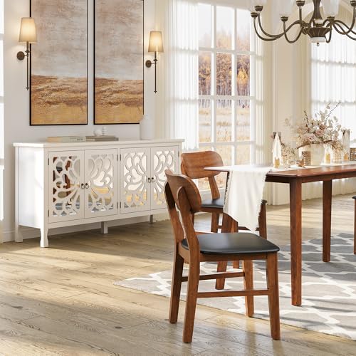 RoyalCraft Buffet Cabinet with Mirror Butterfly Carved Door, 63'' Sideboard Cabinet with Adjustable Shelves