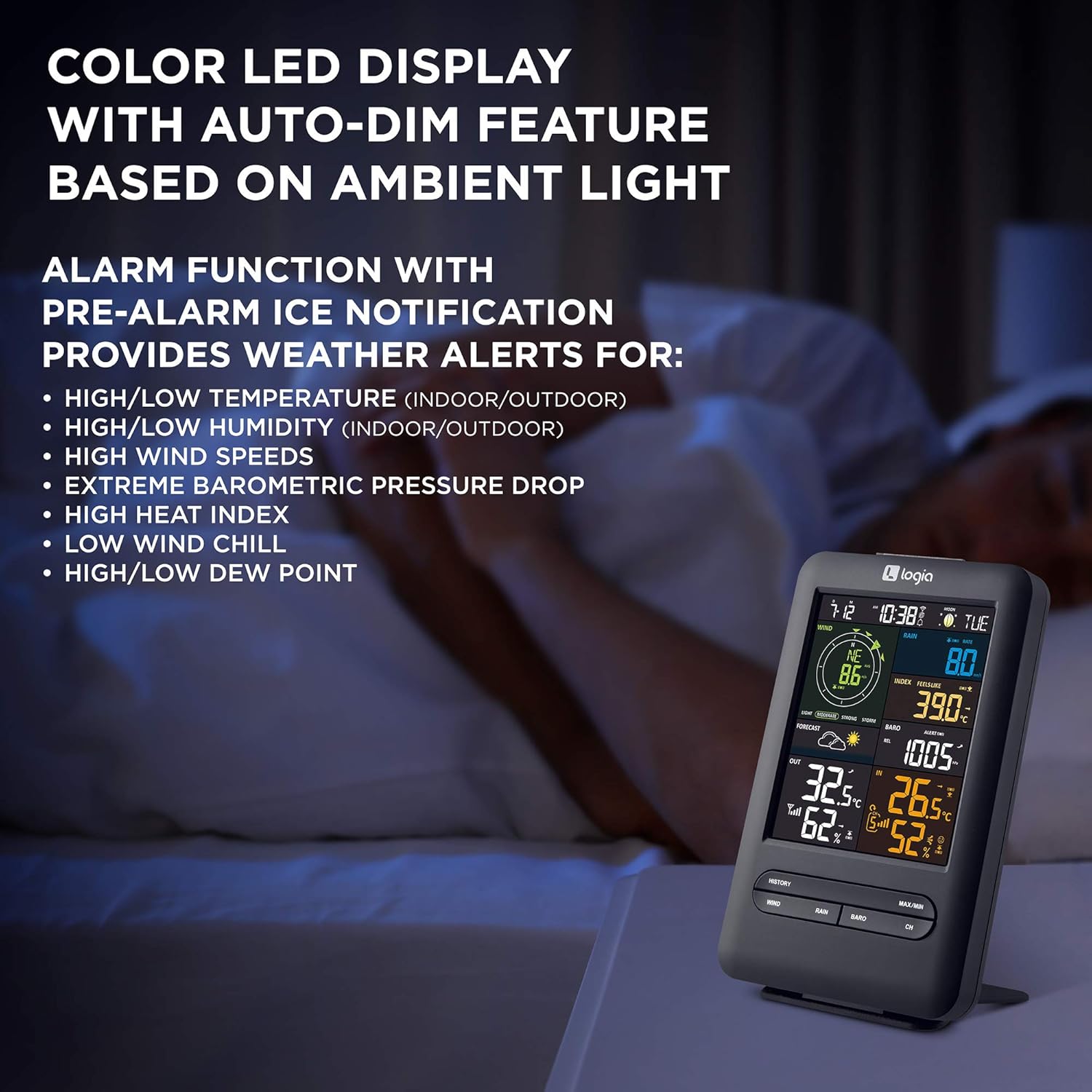 Logia 5-in-1 Wi-Fi Weather Station with Solar | Indoor/Outdoor Remote Monitoring System, Temperature Humidity Wind Speed/Direction Rain & More