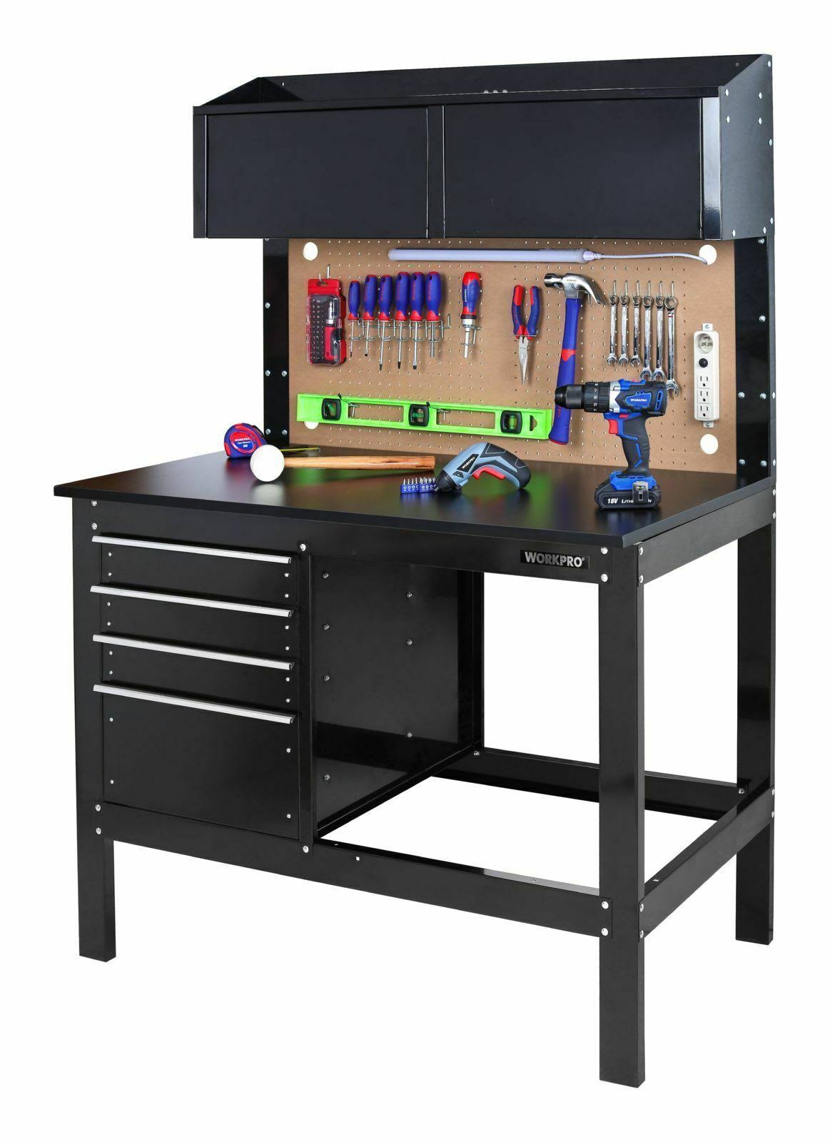 WorkPro 2-in-1 48in Workbench and Cabinet Combo with Work Light
