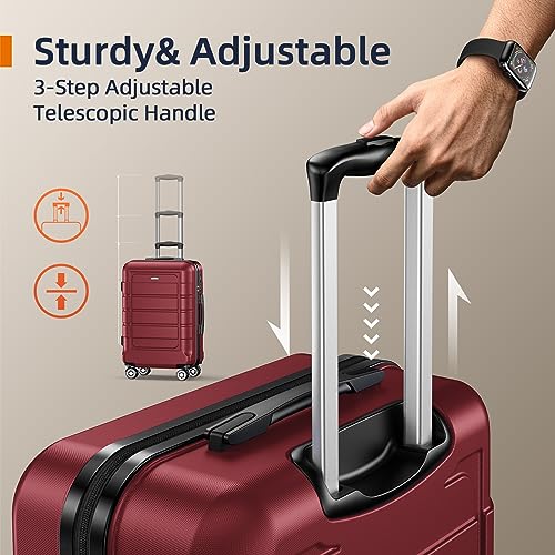 SHOWKOO Luggage Sets Expandable PC+ABS Durable Suitcase Double Wheels TSA Lock Black