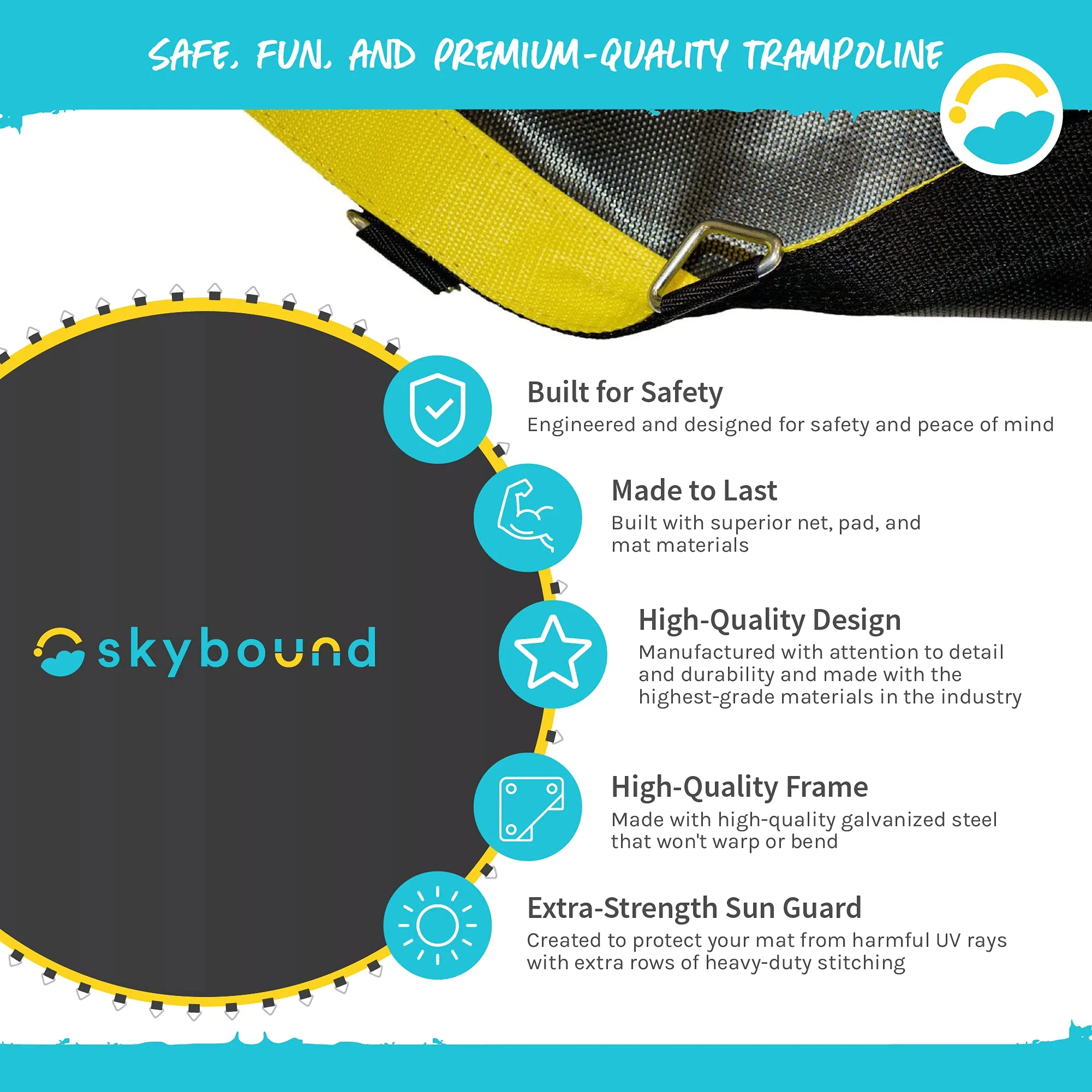 SkyBound Premium Trampoline Replacement Mat 150"Wide with 72 V-Rings for 14ft Trampoline fits 5.5"Springs,SunGuard Protection.