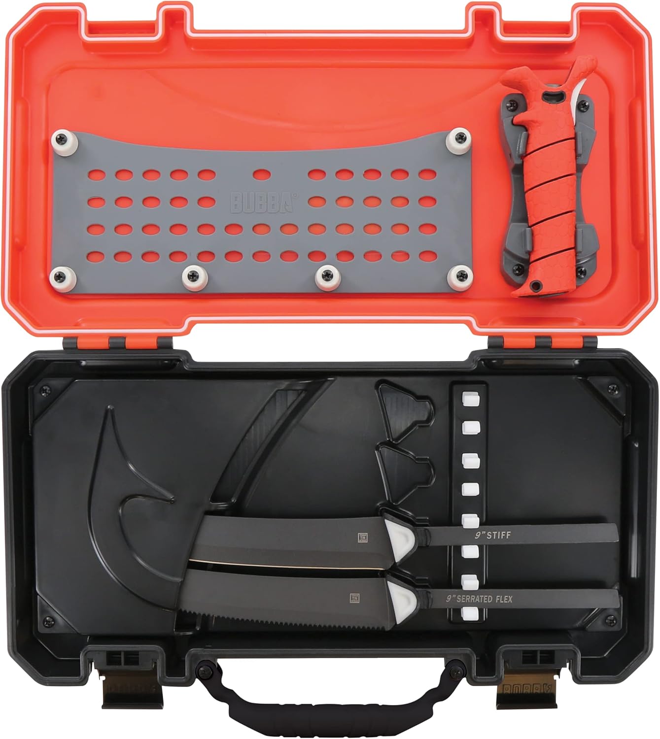 BUBBA Multi-Flex Interchangeable Blade Kits, with Non-Slip Grip Handle, Ti-Nitride S.S. Coated Non-Stick Blades and Case for Fishing