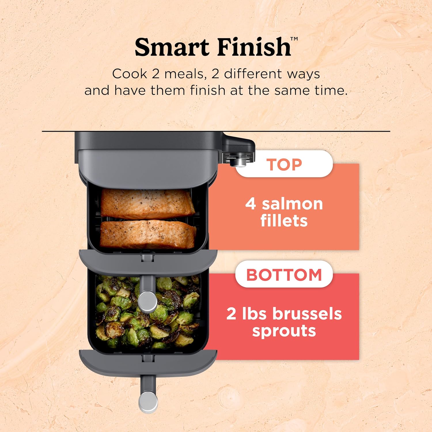 Ninja SL401 DoubleStack XL 2-Basket Air Fryer, DoubleStack Technology Cooks 4 Foods at Once, Compact Design, 10 QT, 6-in-1, Smart Finish & Match Cook