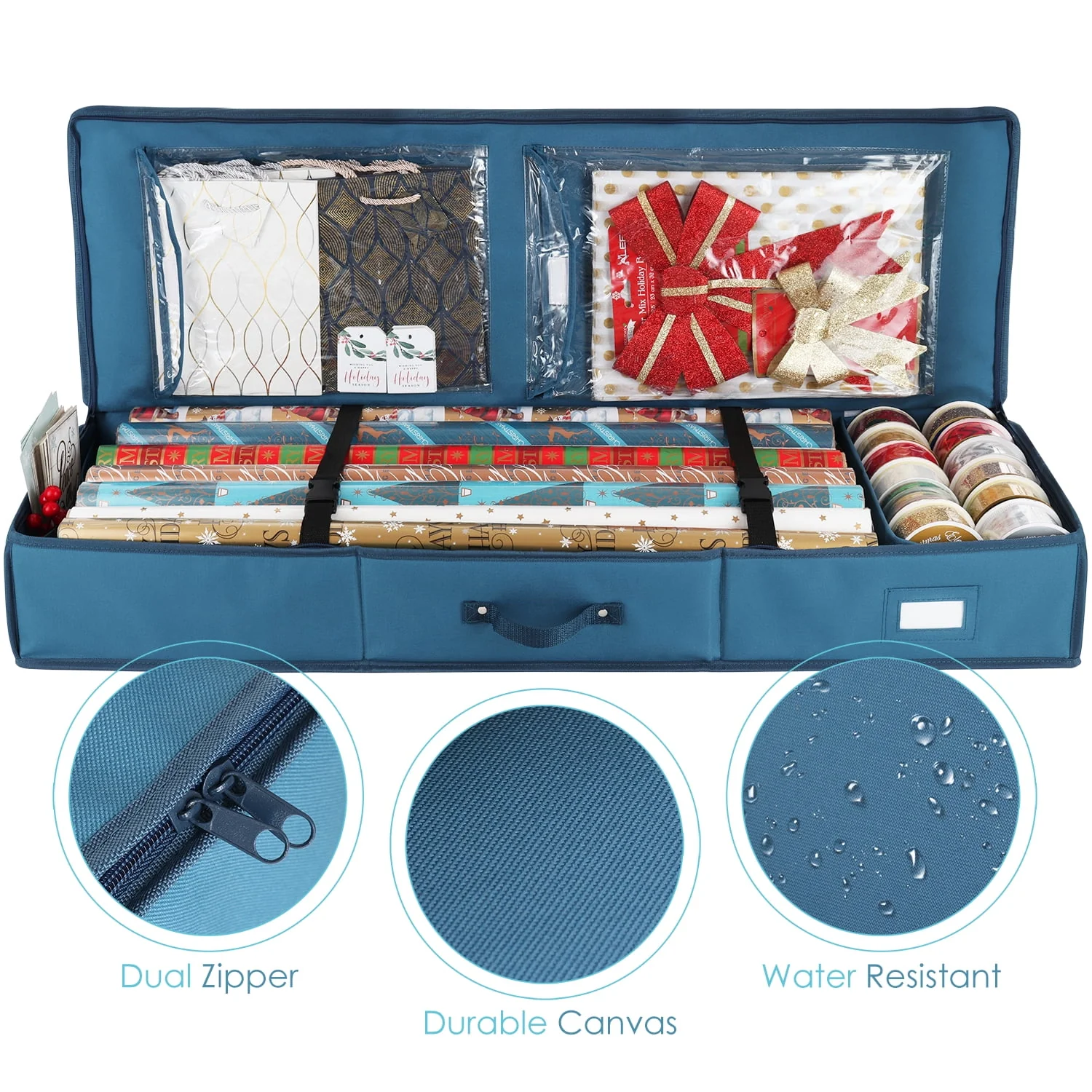 Hearth & Harbor Wrapping Paper Storage Container, Christmas Storage Bag with Interior Pockets - Fits Up to 22 Rolls of 40