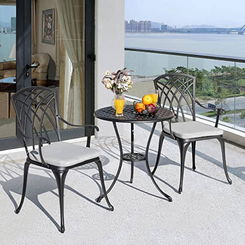 NUU GARDEN 3 Piece Bistro Set Outdoor, All Weather Cast Aluminum Patio Bistro Sets Patio Table and Chairs Set of 2 with Umbrella Hole for Yard
