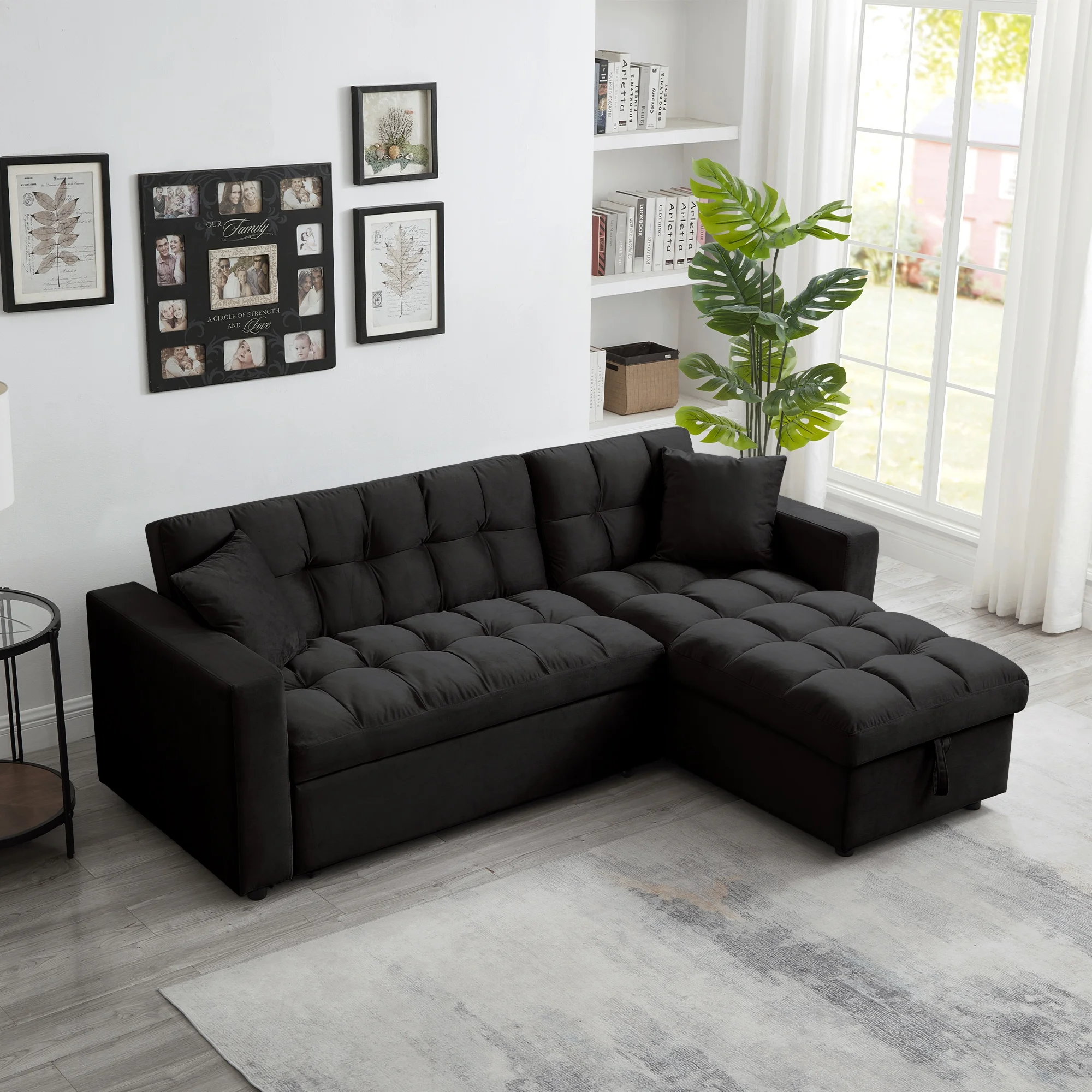 Muumblus 84" Convertible Sofa Bed, Pull Out Sofa Bed, Modern Tufted Sectional Sleeper Sofa with Storage Chaise, L Shaped Sofa Couch for Living Room