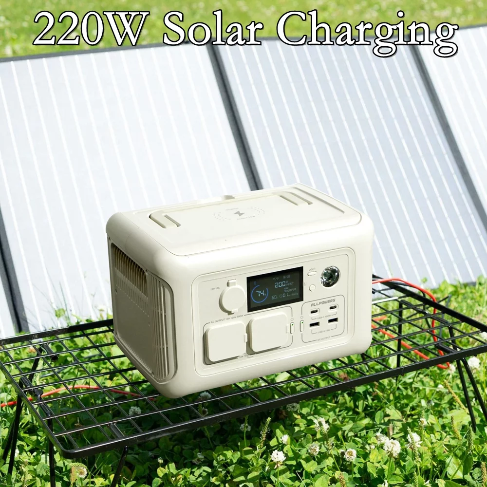 ALLPOWERS Beige R600 Solar Generator Kit, 200W Monocrystalline Foldable Solar Panel with 299Wh 600W Portable Power Station