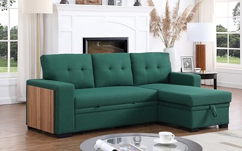 Devion Furniture Regis 4-in-1 Convertible L Shaped Couch with Pull Out Bed and Storage, Sectional Sleeper Sofa with Reversible Chaise for Living Room