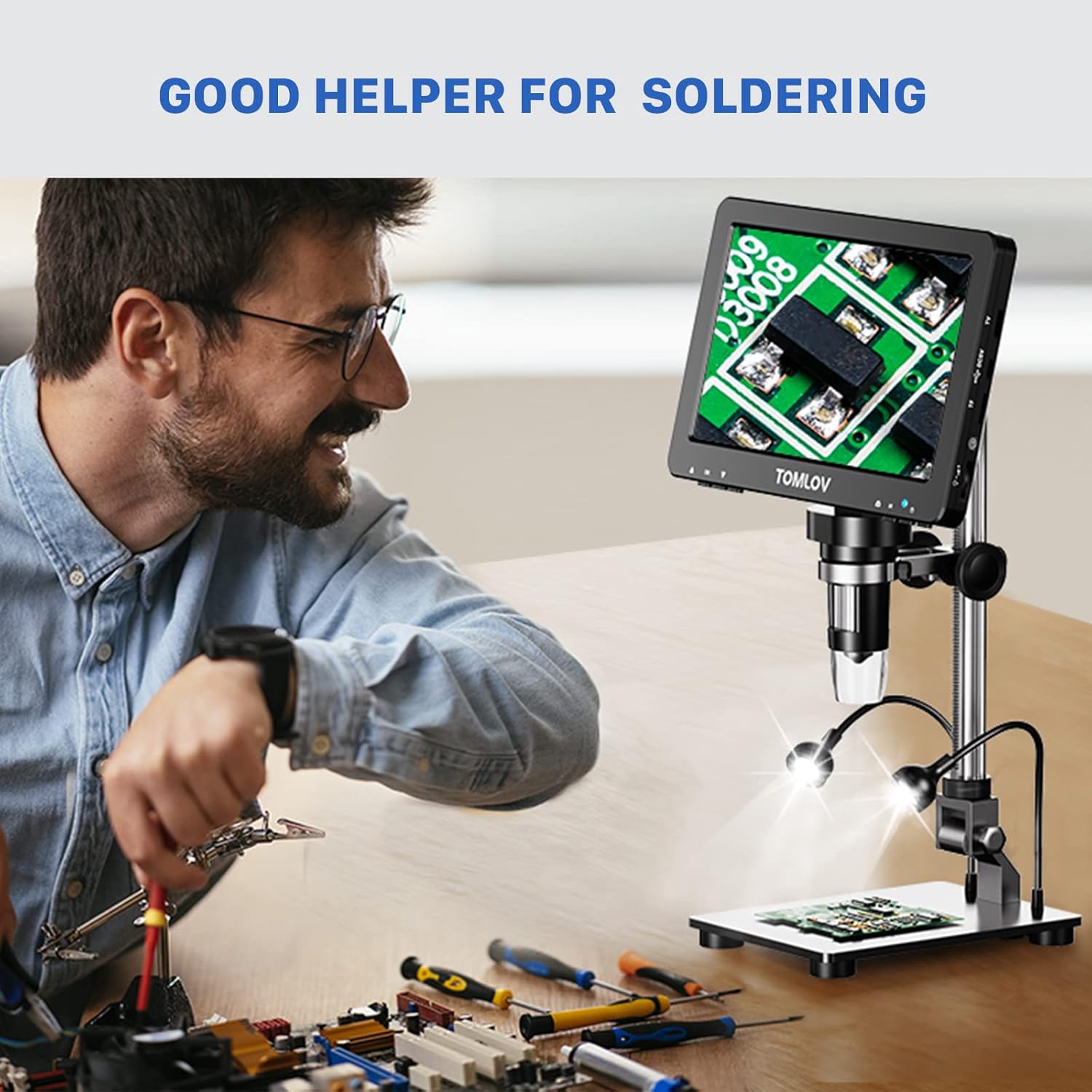 TOMLOV DM9 Pro 7" HDMI Digital Microscope 1200X with IPS Screen, 1080P 16MP Coin Microscope Magnifier for Entire Coin View