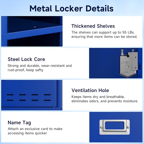 Locker Metal Storage Cabinet, Steel Office Storage Lockable Lockers for Employees Kids School Gym Home Garage Locker with Mirror & Hooks (5 Doors