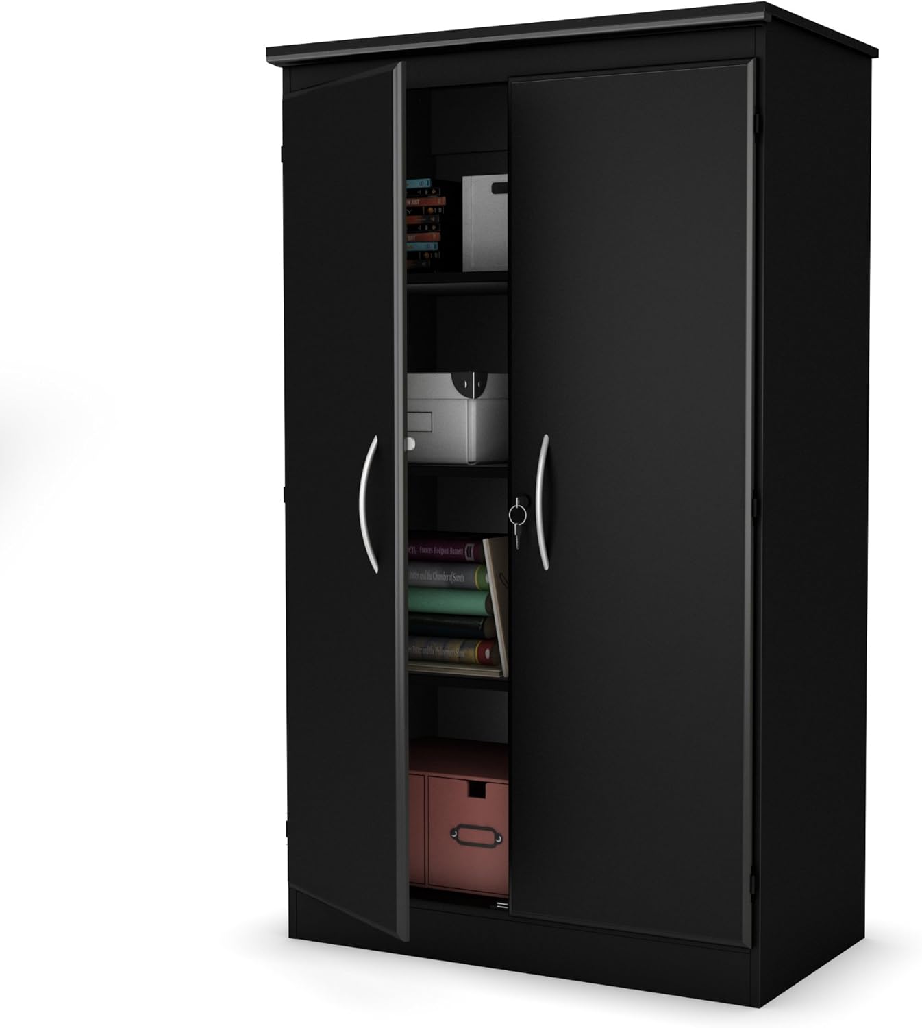 South Shore Tall 2-Door Storage Cabinet with Adjustable Shelves, Solid Black