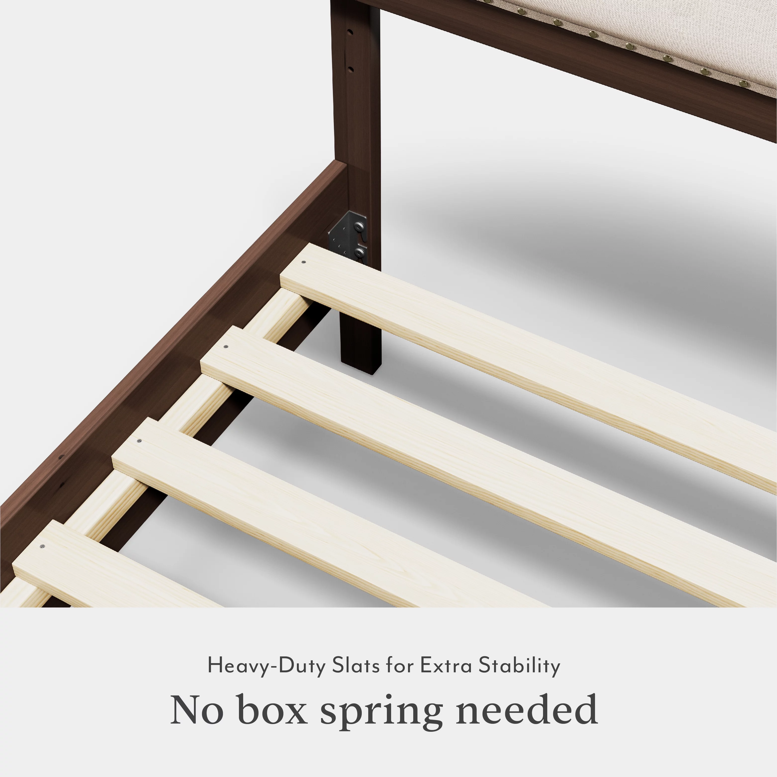 DG Casa Salerno Upholstered Wood Platform Bed Frame with Nailhead Trim Adjustable Height Headboard and Full Wooden Slats Box Spring Not Required